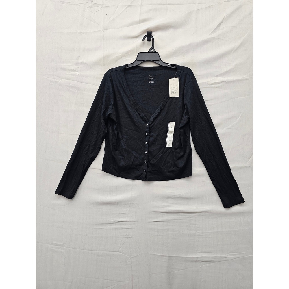 A New Day Womens V-Neck Button Front Cardigan Black Cotton Blend Size Large